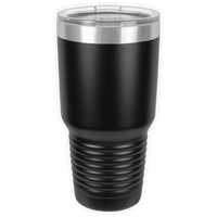 The BLANK ITEM - Insulated 30 oz Tumbler by Kodiak Coolers is a black tumbler with a clear plastic lid and ribbed lower section, ideal for personalized or custom mugs, displayed upright on a white background.