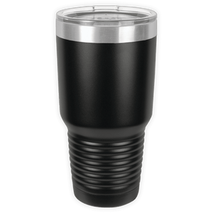 The BLANK ITEM - Insulated 30 oz Tumbler by Kodiak Coolers is a black tumbler with a clear plastic lid and ribbed lower section, ideal for personalized or custom mugs, displayed upright on a white background.