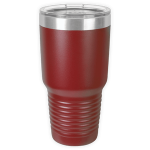 The Kodiak Coolers BLANK ITEM - Insulated 30 oz Tumbler is a tall, red travel mug with a clear lid and silver rim—ideal for adding your business logo.