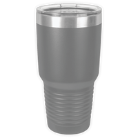 Showcase your brand on the go with the BLANK ITEM - Insulated 30 oz Tumbler from Kodiak Coolers—a gray, stainless steel travel mug featuring a clear plastic lid and textured grip, perfect for custom logo mugs or promotional use.