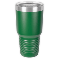 The BLANK ITEM - Insulated 30 oz Tumbler by Kodiak Coolers features a green ribbed grip, clear plastic lid, and silver rim—ideal for custom mugs or showcasing your business logo.