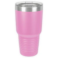 The BLANK ITEM - Insulated 30 oz Tumbler by Kodiak Coolers is a pink stainless steel travel mug with a clear plastic lid and ridged lower section, ideal for adding your business logo or making custom mugs on the go.