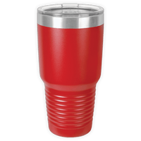 The Kodiak Coolers BLANK ITEM - Insulated 30 oz Tumbler features a red body, clear plastic lid, stainless steel rim, and textured grip—ideal for custom mugs or highlighting your business logo on the move.