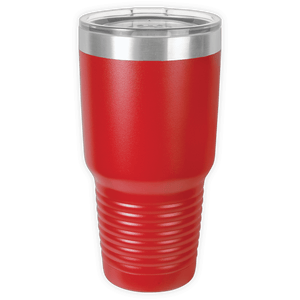 The Kodiak Coolers BLANK ITEM - Insulated 30 oz Tumbler features a red body, clear plastic lid, stainless steel rim, and textured grip—ideal for custom mugs or highlighting your business logo on the move.