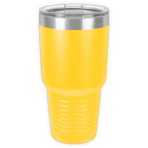 The BLANK ITEM - Insulated 30 oz Tumbler by Kodiak Coolers is a large yellow drinkware with a clear lid and ribbed base, ideal for custom or business logo mugs, displayed on a white background.