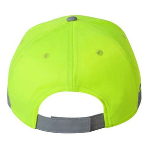 A structured neon yellow Outdoor Cap hat with a reflective fabric stripe on the side.