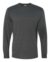 JERZEES Men's charcoal long sleeve Jerzees Midweight Dri-Power 50/50 T-Shirt made with a cotton/polyester blend.
