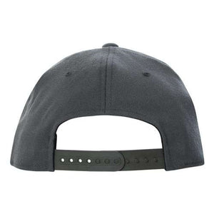 Back view of the Flexfit 110® Flat Bill Snapback Hat by Flexfit, showcasing its black, structured six-panel design with an adjustable snapback closure and ventilation eyelets.
