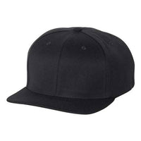 The Flexfit 110® Flat Bill Snapback Hat from Flexfit, featuring a structured six-panel design and flat brim, is displayed against a white background.