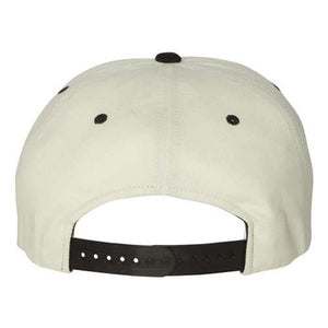 Back view of the Flexfit 110® Flat Bill Snapback Hat by Flexfit, showcasing its white structured six-panel design and black adjustable snapback closure.