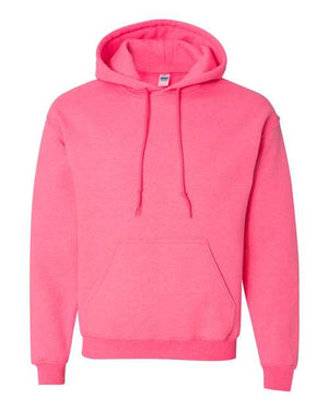 A Gildan Heavy Blend Hoodie Safety Sweatshirt with a double-lined hood made of fleece fabric.