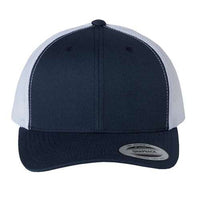 A YP Classics navy and white trucker hat with a snapback closure.
