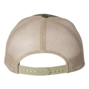 The back of a Yupoong Classics Six-Panel Retro Trucker Snapback Hat 6606 with a snapback closure.