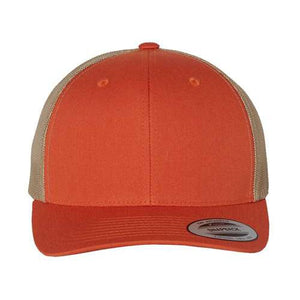 An YP Classics Six-Panel Retro Trucker Snapback Hat 6606 - Custom Leather Patch Hat | No Minimals | Volume Tiered Pricing hat with a snapback closure on a white background.