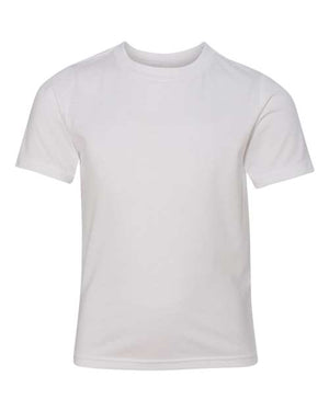 A comfortable Next Level Youth Blend CVC T-Shirt made with lightweight fabric on a white background.