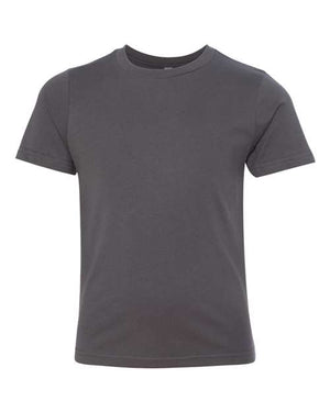 A Next Level Youth T-Shirt 100% Cotton in grey color on a white background.