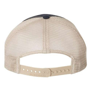 A Richardson 111 Garment-Washed Snapback Trucker hat with navy mesh back.