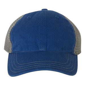 A blue Richardson 111 Garment-Washed Snapback Trucker Hat.