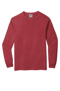 The Comfort Colors Heavyweight Ring Spun Long Sleeve T-Shirt 6014 is a solid red, crew neck style made from soft ring spun cotton, shown on a white background.