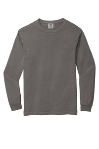 The Comfort Colors Heavyweight Ring Spun Long Sleeve T-Shirt 6014 by Comfort Colors is a solid gray, crewneck tee made from soft ring spun cotton, shown laid flat on a white background.