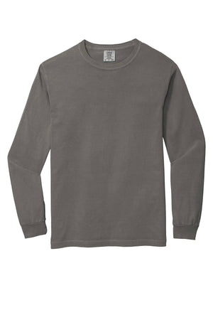 The Comfort Colors Heavyweight Ring Spun Long Sleeve T-Shirt 6014 by Comfort Colors is a solid gray, crewneck tee made from soft ring spun cotton, shown laid flat on a white background.