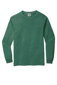 The Comfort Colors Heavyweight Ring Spun Long Sleeve T-Shirt 6014 by Comfort Colors, in plain green, is shown laid flat on a white background.