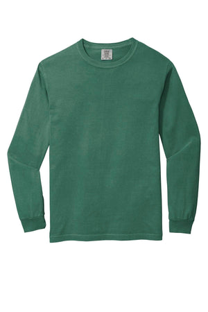 The Comfort Colors Heavyweight Ring Spun Long Sleeve T-Shirt 6014 by Comfort Colors, in plain green, is shown laid flat on a white background.