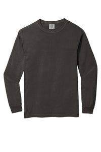 The Comfort Colors Heavyweight Ring Spun Long Sleeve T-Shirt 6014 by Comfort Colors is shown in dark brown with a plain crew neck, made from ring spun cotton and displayed on a white background.