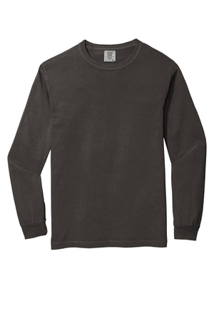 The Comfort Colors Heavyweight Ring Spun Long Sleeve T-Shirt 6014 by Comfort Colors is shown in dark brown with a plain crew neck, made from ring spun cotton and displayed on a white background.