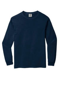The Comfort Colors Heavyweight Ring Spun Long Sleeve T-Shirt 6014 by Comfort Colors, in plain navy blue with a crewneck and long sleeves, is shown against a white background.