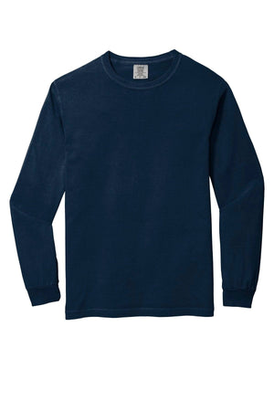 The Comfort Colors Heavyweight Ring Spun Long Sleeve T-Shirt 6014 by Comfort Colors, in plain navy blue with a crewneck and long sleeves, is shown against a white background.