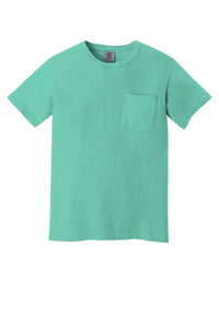 The Comfort Colors Heavyweight Ring Spun Pocket T-Shirt 6030 is a plain turquoise short-sleeve tee with a chest pocket, made from ring spun cotton, shown on a white background.