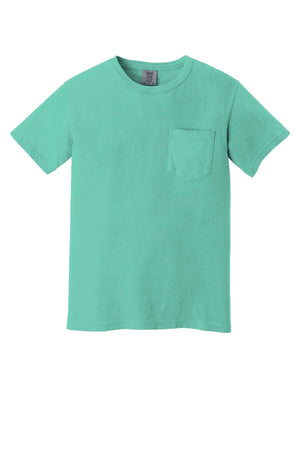 The Comfort Colors Heavyweight Ring Spun Pocket T-Shirt 6030 is a plain turquoise short-sleeve tee with a chest pocket, made from ring spun cotton, shown on a white background.