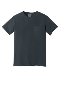 The Comfort Colors Heavyweight Ring Spun Pocket T-Shirt 6030 by Comfort Colors is a plain dark gray short-sleeve tee with a round neck and chest pocket, made from extra-soft ring spun cotton and shown against a white background.