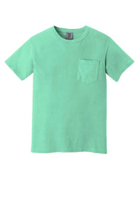 The Comfort Colors Heavyweight Ring Spun Pocket T-Shirt 6030, a light green short-sleeve tee with a chest pocket, is shown against a white background.