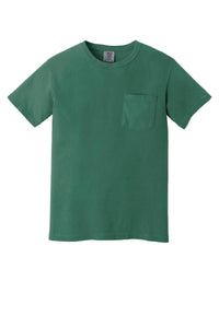The Comfort Colors Heavyweight Ring Spun Pocket T-Shirt 6030, by Comfort Colors, is a plain green short-sleeve tee with a chest pocket, made from soft ring spun cotton and shown on a white background.