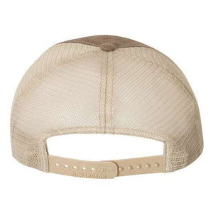 The back of a beige Richardson 111 Garment-Washed Snapback Trucker hat with snapback closure.