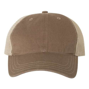 Sentence with replacement: A tan Richardson 111 Garment-Washed Snapback Trucker Hat.