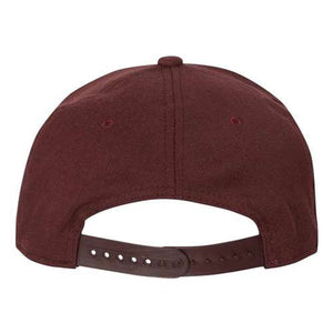 Back view of the Flexfit 110® Flat Bill Snapback Hat in maroon by Flexfit, featuring an adjustable snapback closure and a structured six-panel design.