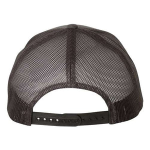 The back of a Yupoong Classics Six-Panel Retro Trucker Snapback Hat 6606 - Custom Leather Patch Hat | No Minimals | Volume Tiered Pricing with a snapback closure.