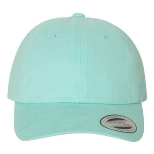 A mint green YP Classics 6245PT Peached Cotton Twill Dad Hat with an adjustable buckle closure.