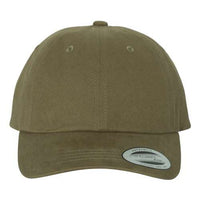 A low-profile khaki YP Classics 6245PT Peached Cotton Twill Dad Hat with a buckle closure on a white background.