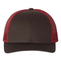 A structured Richardson 115 Low Pro Snapback Trucker Cap with a custom leather patch hat, on a white background.