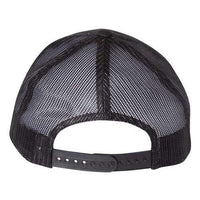 A rear view of the YP Classics Yupoong Classics Six-Panel Retro Trucker Snapback Hat 6606 - Custom Embroidered Hat in black camo mesh, featuring an adjustable snapback closure.