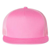A pink YP Classics 5089M Five-Panel Classic Trucker Cap in Multicam on a white background.
