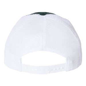 A Richardson 111 Garment-Washed Snapback Trucker Hat on a white background with a snapback closure.