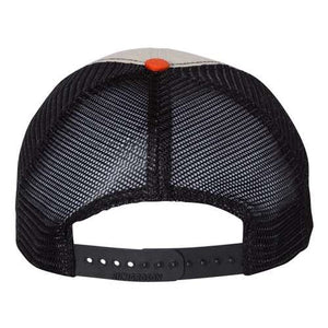 Stay shaded in style with this Richardson 111 Garment-Washed snapback trucker hat in black and orange. Made with a breathable mesh back for ultimate comfort.