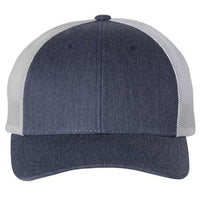 A structured blue and white Richardson 115 Low Pro Snapback Trucker Cap with snapback closure on a white background.