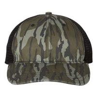 A Richardson 111P Washed Printed Snapback Trucker Hat with mesh back.
