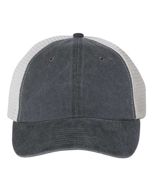 A low-profile Sportsman Pigment-Dyed Snapback Trucker Hat with a visor on a white background.